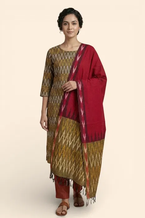 Pochampally Single Ikat Salwar Suit with Double Ikat Dupatta