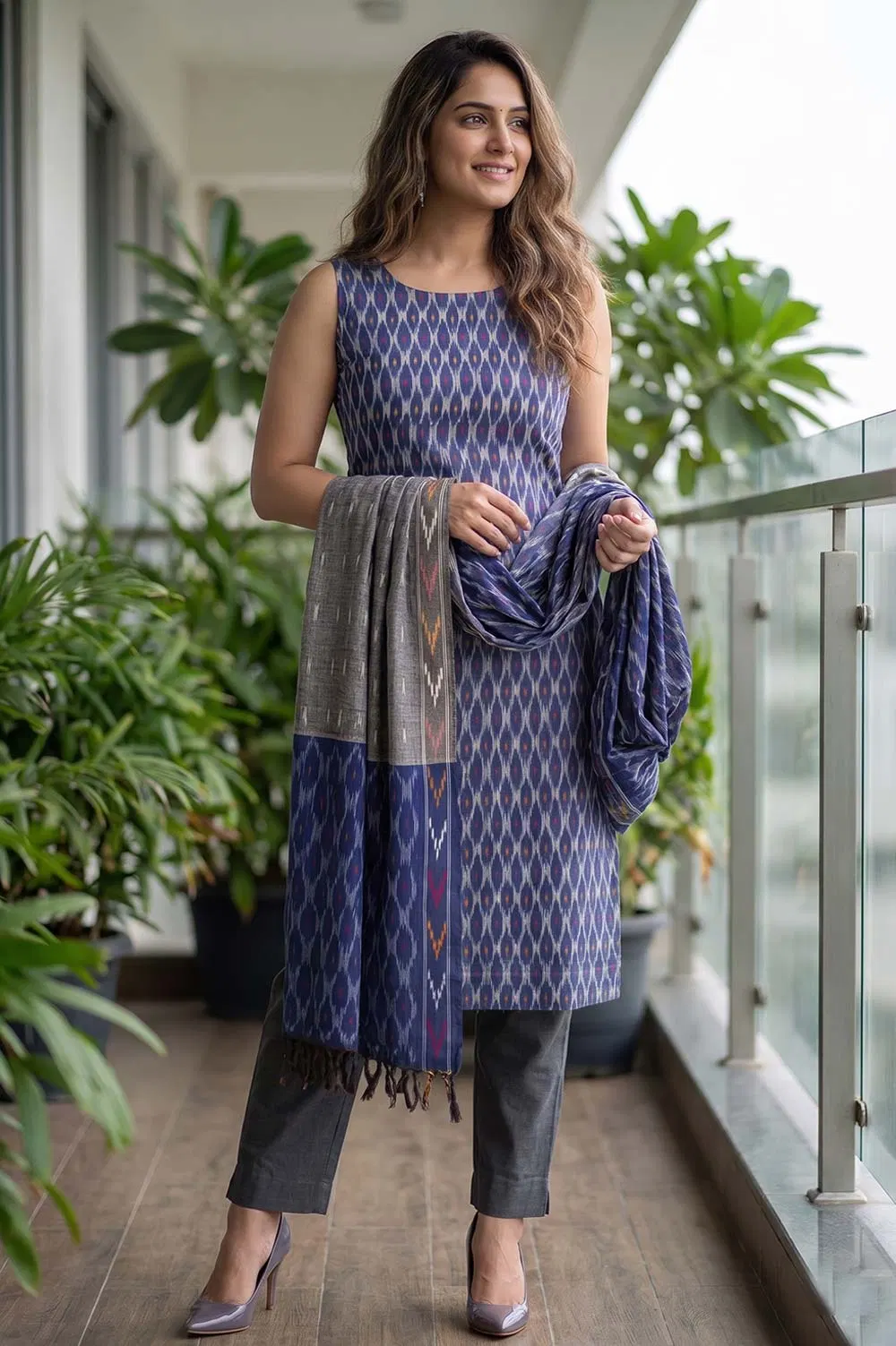 Pochampally Single Ikat Salwar Suit with Double Ikat Dupatta