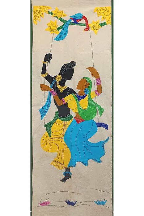 Pipli Applique Work Radha-Krishna on Swing (1.6x4.3) feet