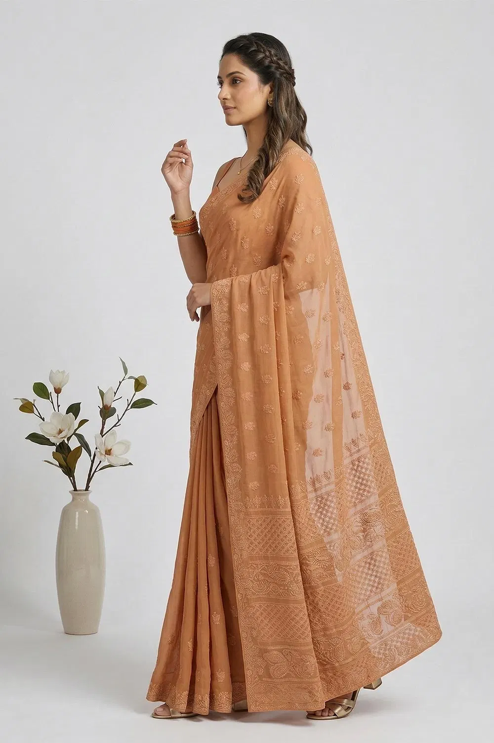 Lucknow Chikankari Hand Embroidered Saree