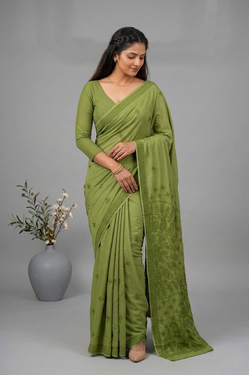 Lucknow Chikankari Hand Embroidered Saree