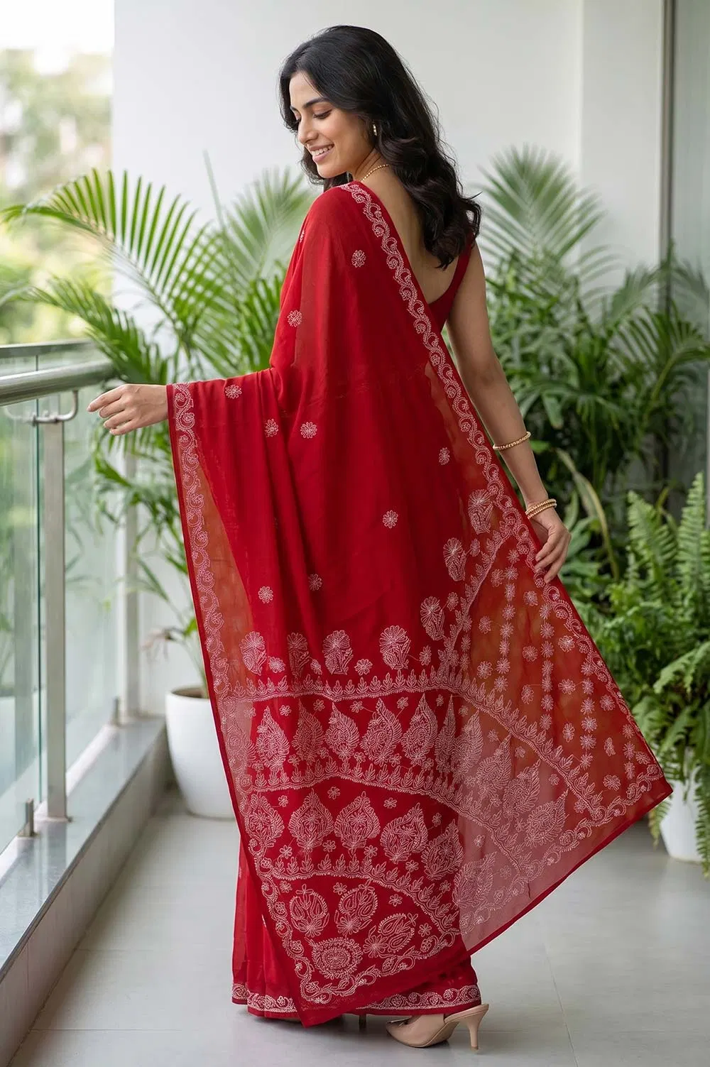 Lucknow Chikankari Hand Embroidered Saree