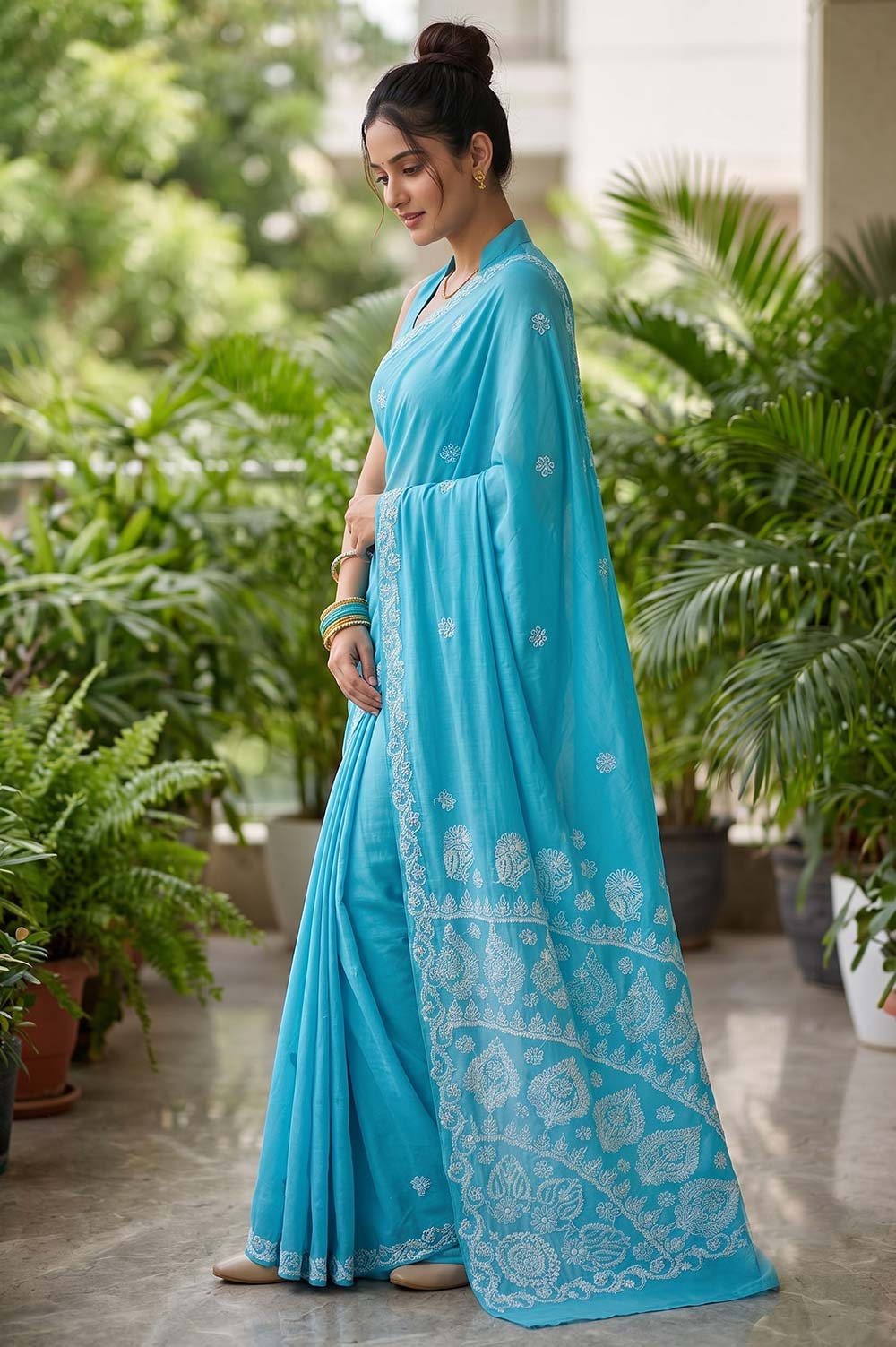 Lucknow Chikankari Hand Embroidered Saree