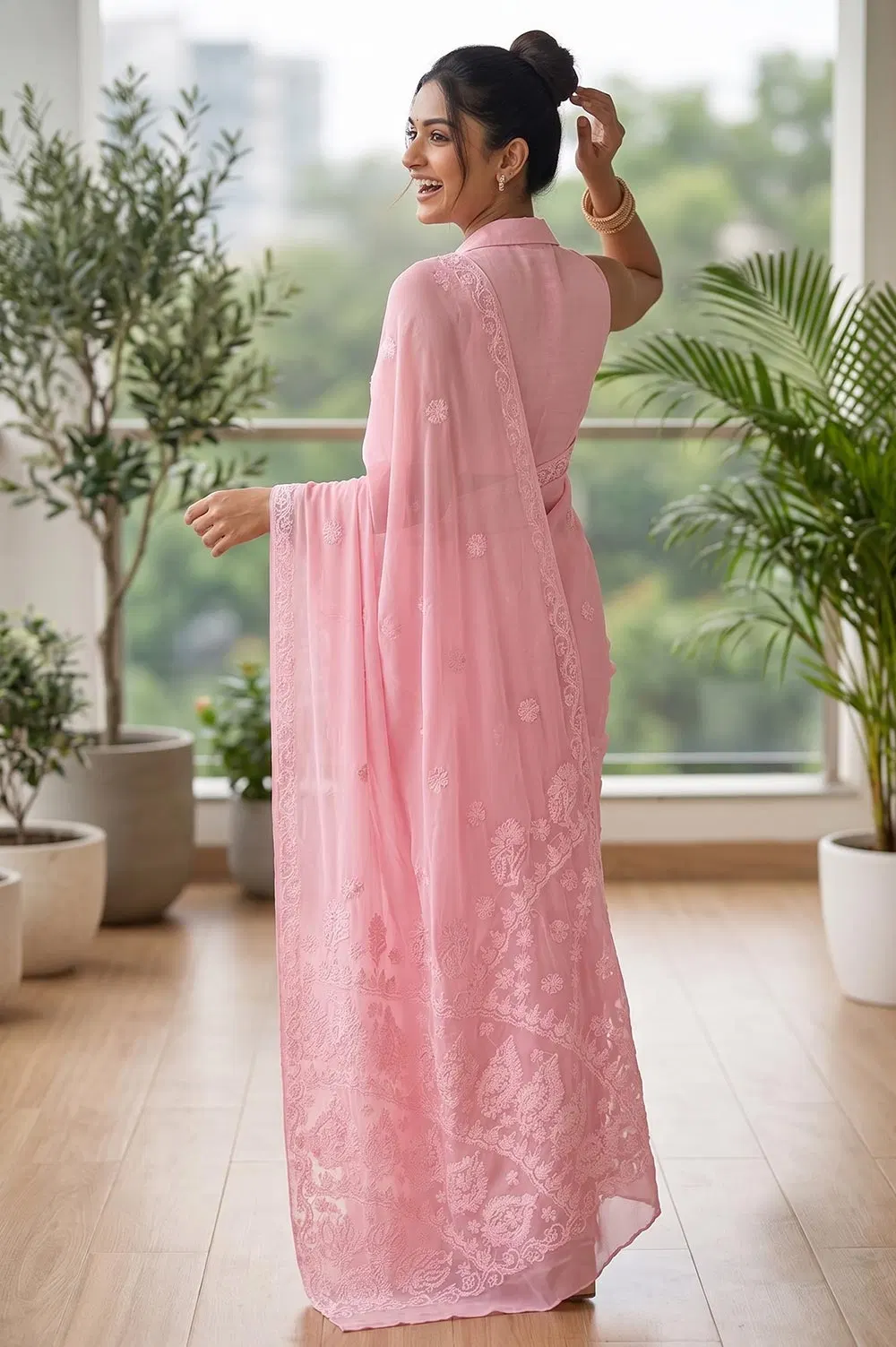Lucknow Chikankari Hand Embroidered Saree