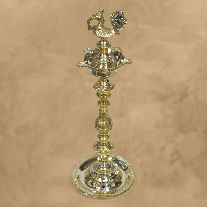 Nachiarkoil Brass Lamp Peacock Deepam (Single) - 19 Inches (1.8-1.9 Kg)