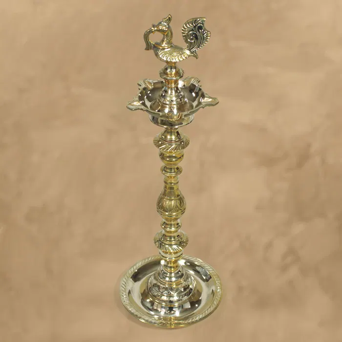 Nachiarkoil Brass Lamp Peacock Deepam (Single) - 19 Inches (1.8-1.9 Kg)