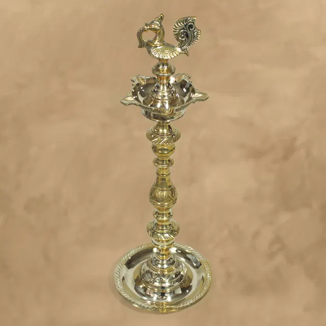 Nachiarkoil Brass Lamp Peacock Deepam (Single) - 19 Inches (1.8-1.9 Kg)