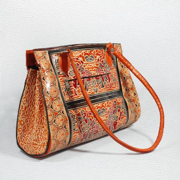 Santiniketan Leather Hand Block Printed - Laptop Bag (13x10) Inches