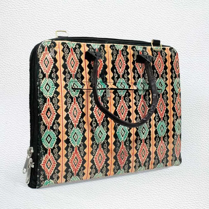 Santiniketan Leather Hand Block Printed - Laptop Bag (14x11) Inches