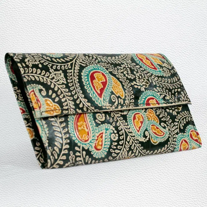 Santiniketan Leather Hand Block Printed - Wallet (9x5.5) Inches