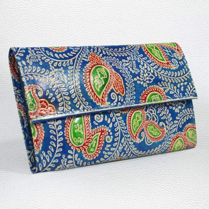 Santiniketan Leather Hand Block Printed - Wallet (9x5.5) Inches