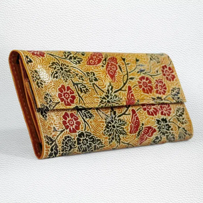 Santiniketan Leather Hand Block Printed - Wallet (8x4.5) Inches