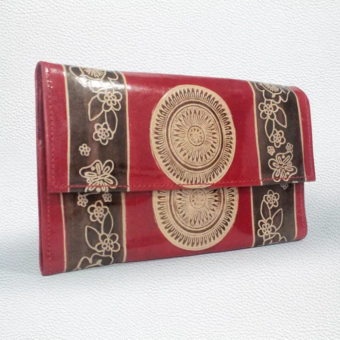 Santiniketan Leather Hand Block Printed - Wallet (9x5.5) Inches