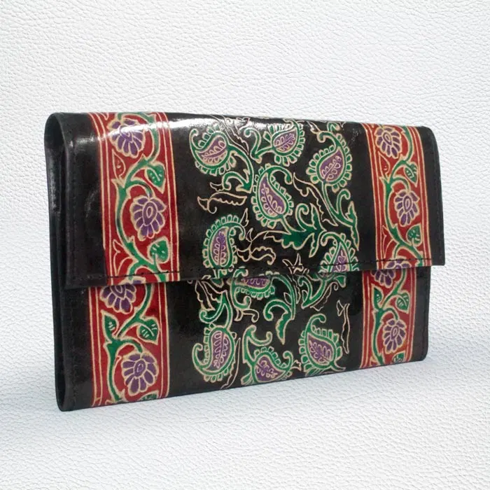 Santiniketan Leather Hand Block Printed - Wallet (9x5.5) Inches