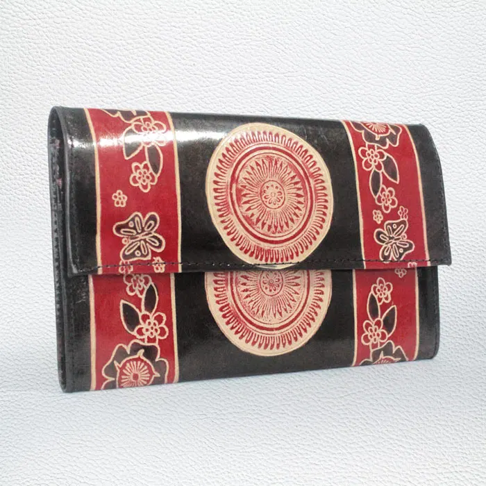 Santiniketan Leather Hand Block Printed - Wallet (9x5.5) Inches