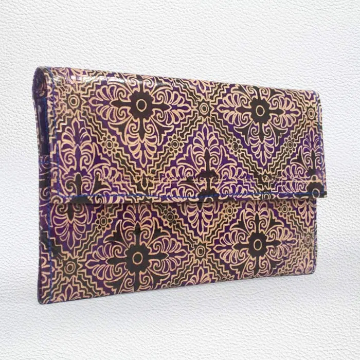 Santiniketan Leather Hand Block Printed - Wallet (9x5.5) Inches