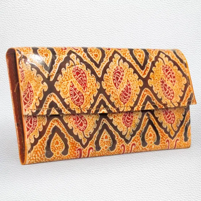 Santiniketan Leather Hand Block Printed - Wallet (8x4.5) Inches