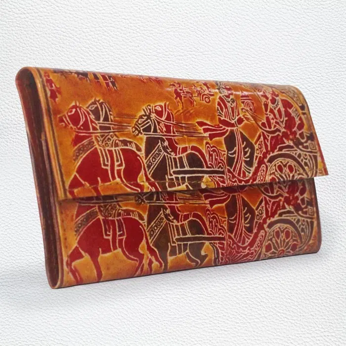 Santiniketan Leather Hand Block Printed - Wallet (8x4.5) Inches