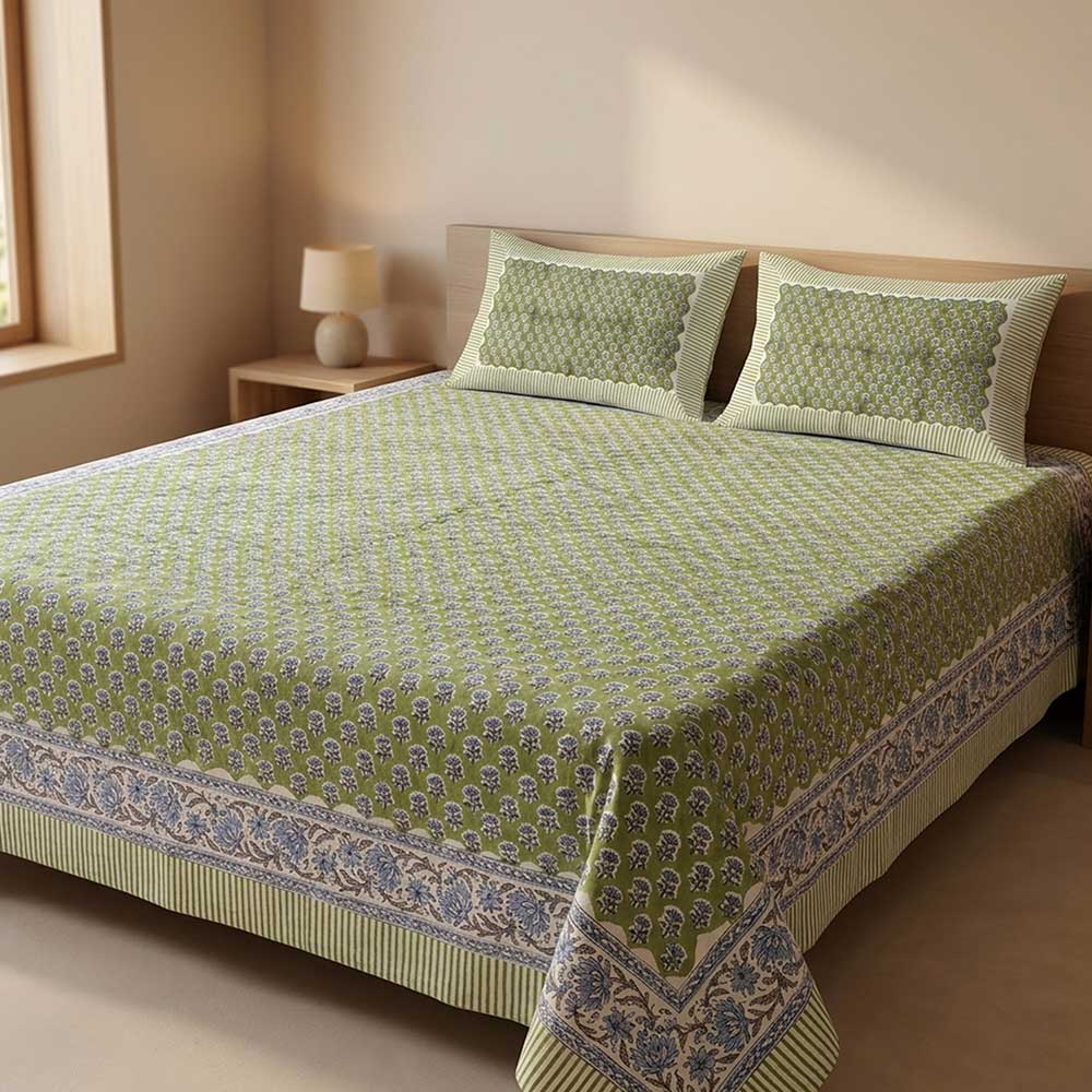 Bagru Hand Block Printed Premium Bedsheet Set (8.8x8.8)ft