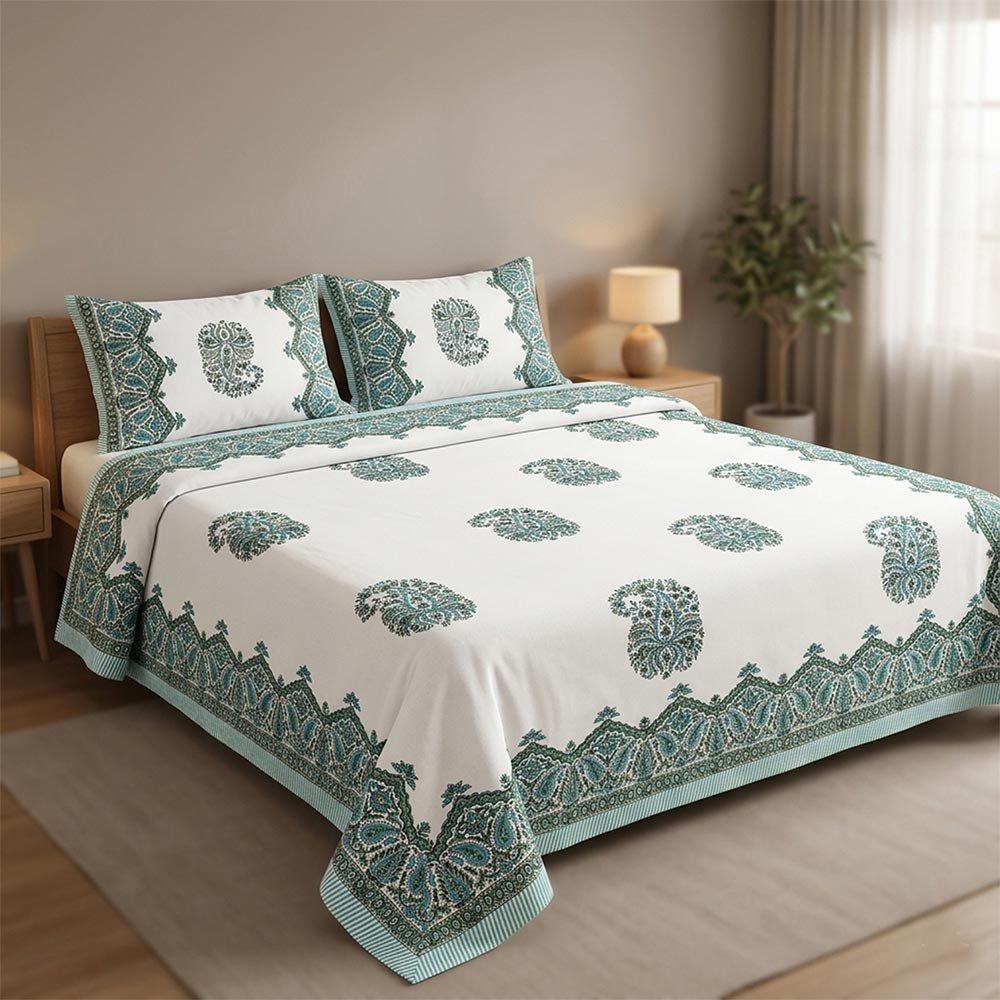 Bagru Hand Block Printed Premium Bedsheet Set (8.8x8.8)ft