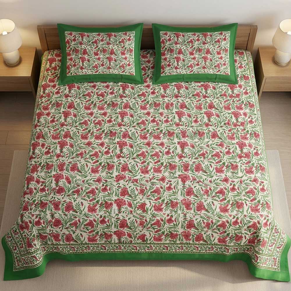 Bagru Hand Block Printed Premium Bedsheet Set (8.8x8.8)ft