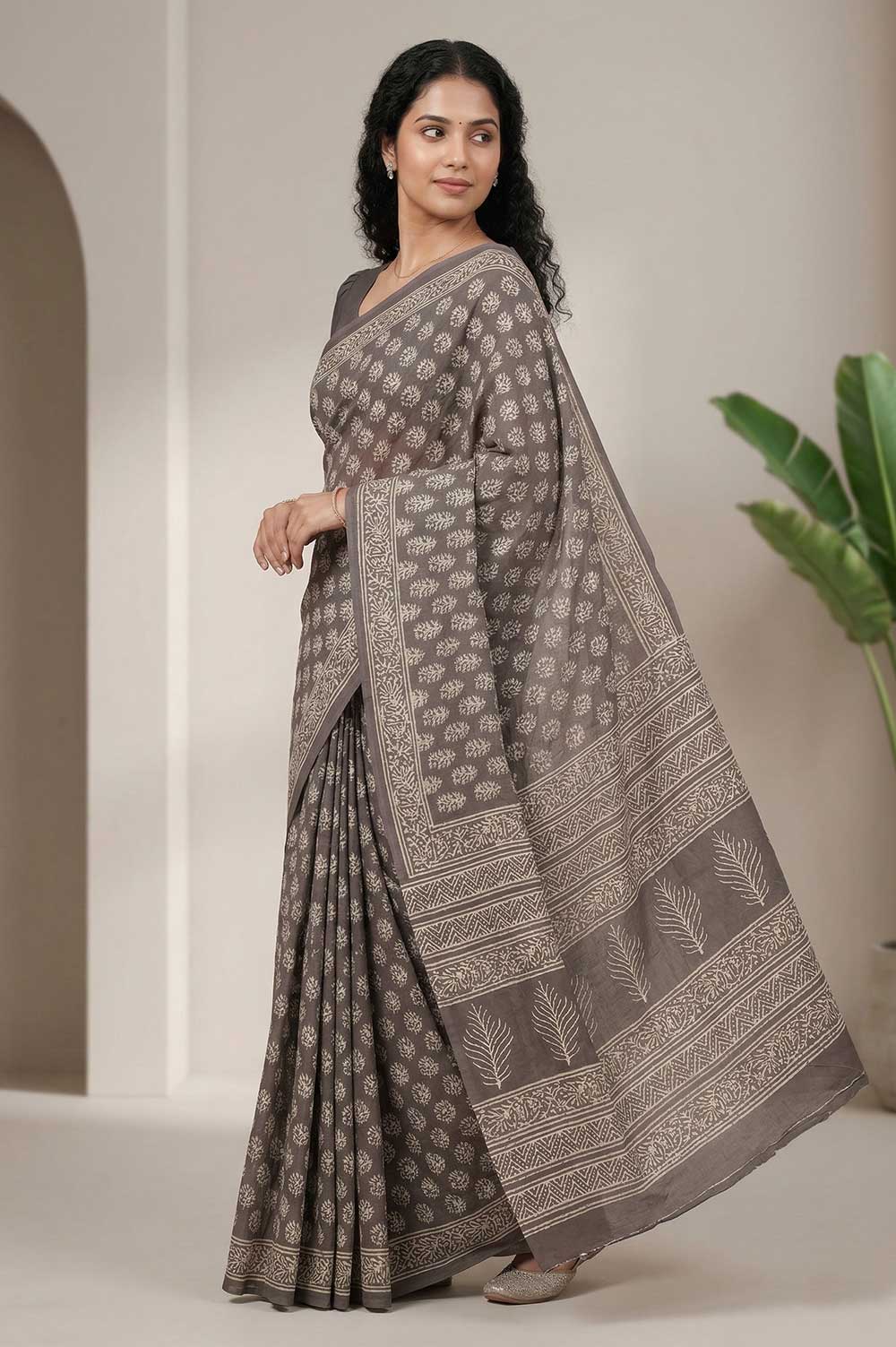 Bagru Hand Block Print Cotton Saree