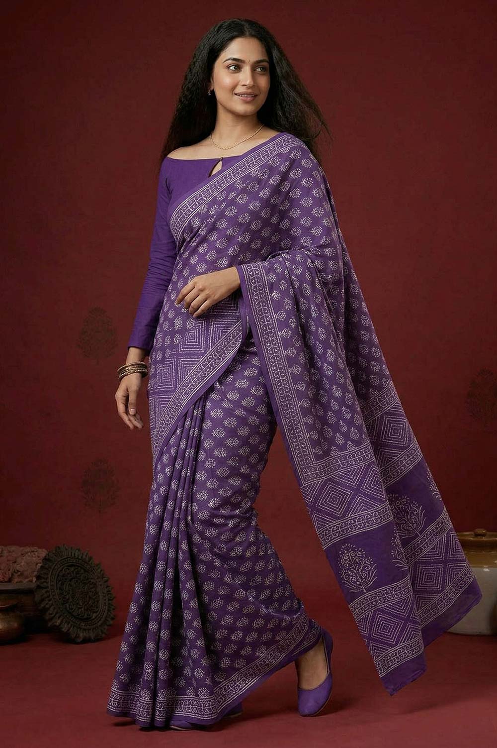 Bagru Hand Block Print Cotton Saree