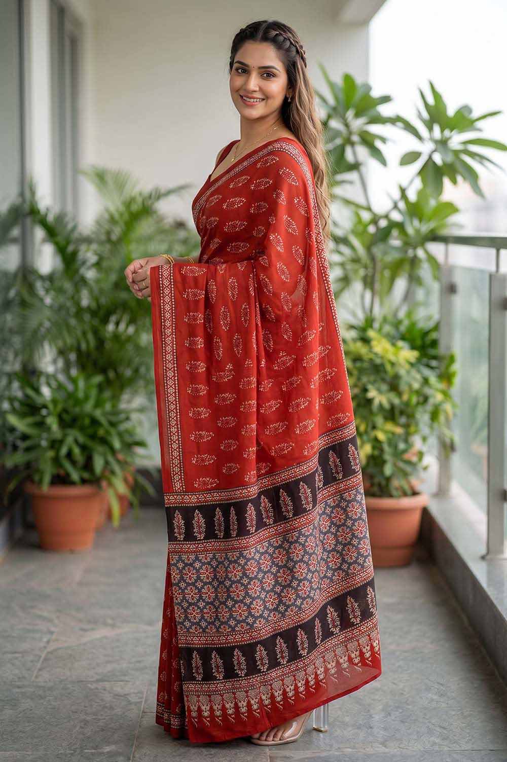 Bagru Hand Block Print Cotton Saree