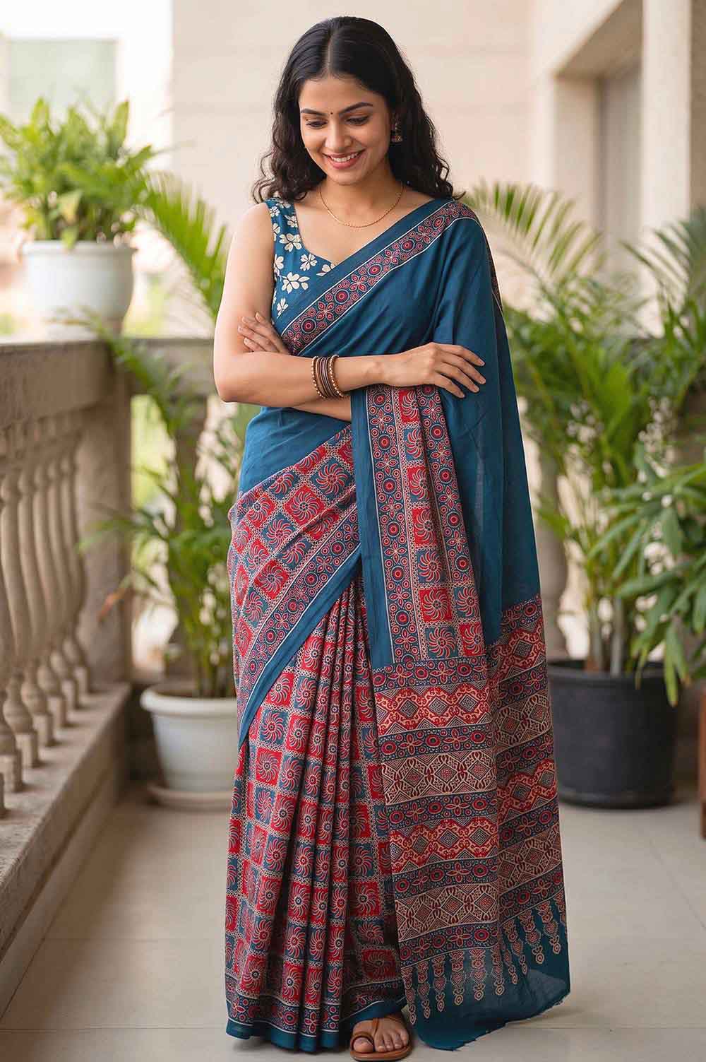 Bagru Hand Block Print Cotton Saree