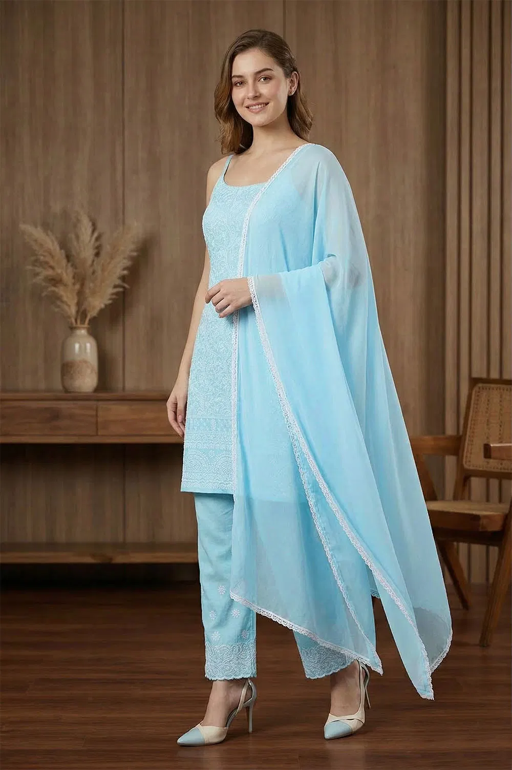 Lucknow Chikankari Hand Embroidered Salwar Suit Set (Unstitched)