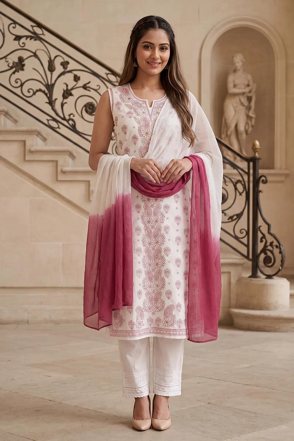 Lucknow Chikankari Hand Embroidered Salwar Suit Set (Unstitched)
