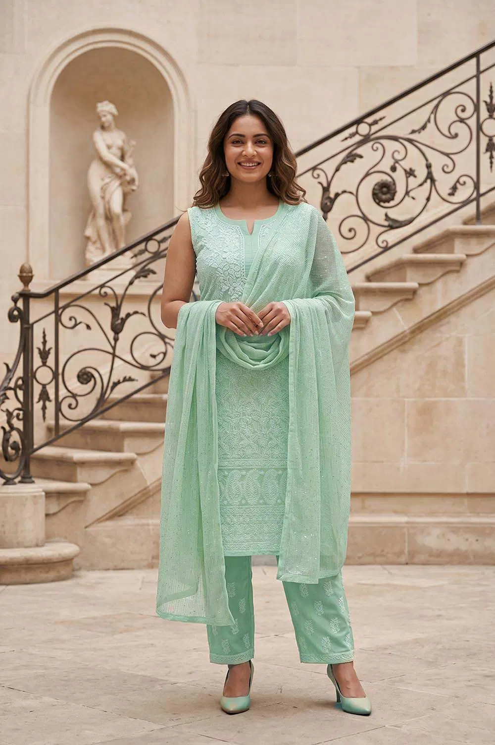 Lucknow Chikankari Hand Embroidered Salwar Suit Set (Unstitched)