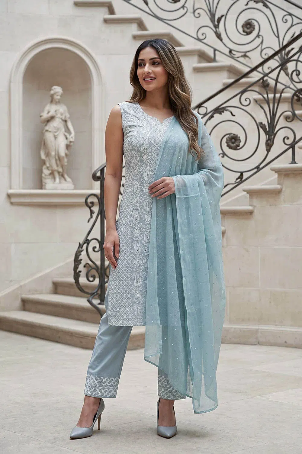Lucknow Chikankari Hand Embroidered Salwar Suit Set (Unstitched)