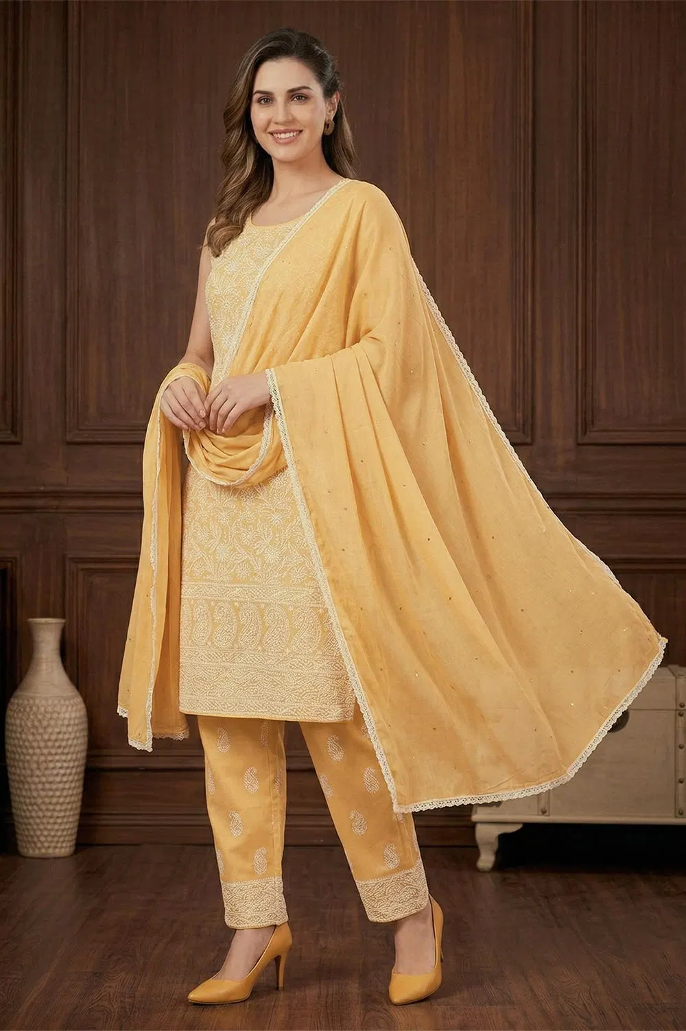 Lucknow Chikankari Hand Embroidered Salwar Suit Set