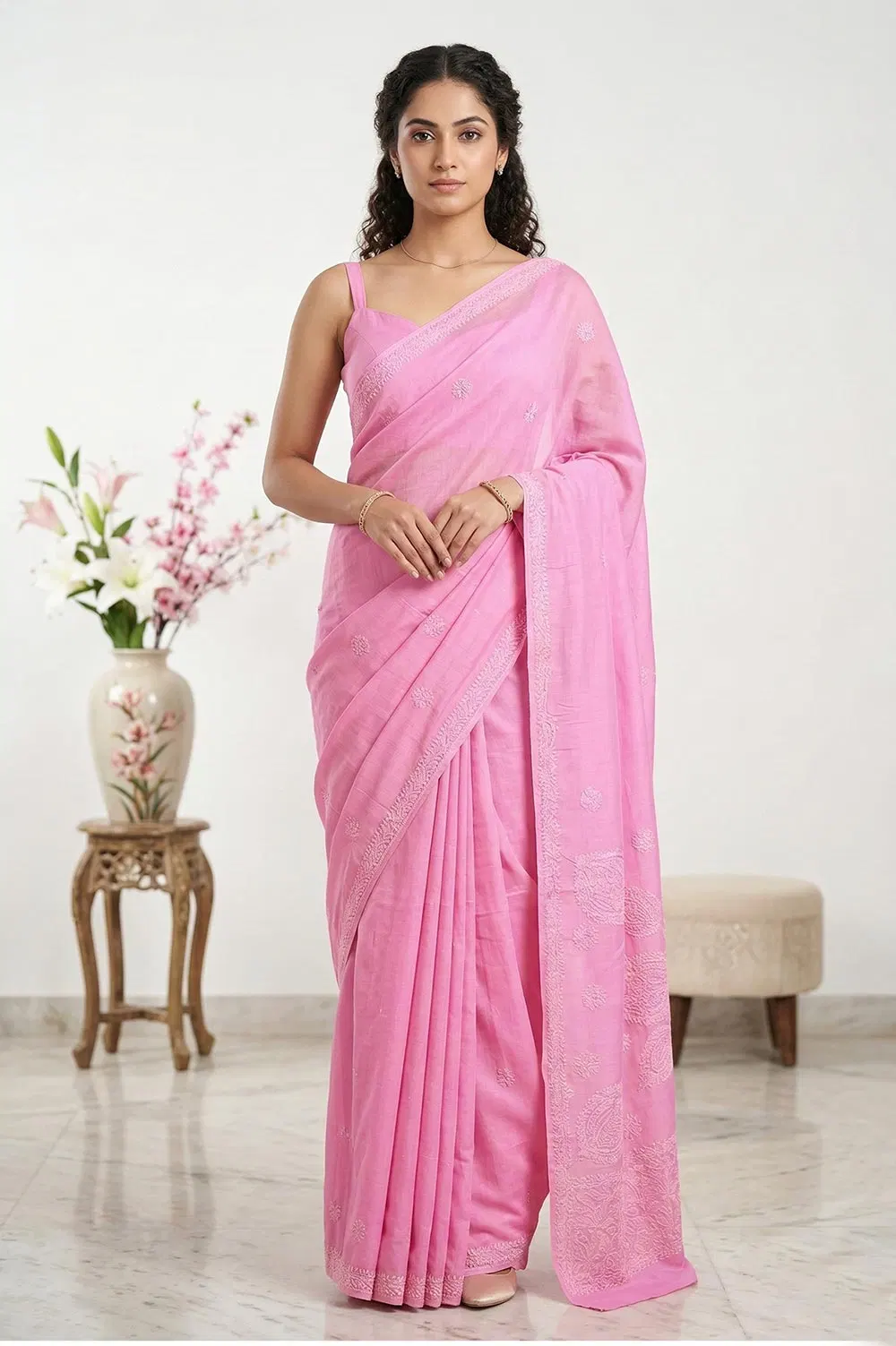 Lucknow Chikankari Hand Embroidered Saree