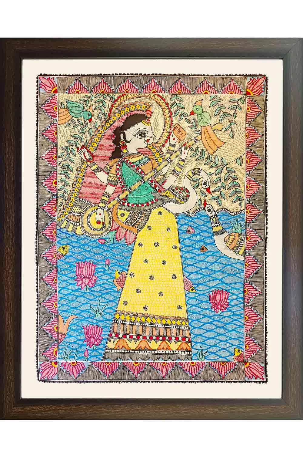 Madhubani Painting Saraswati (22x28) Inches