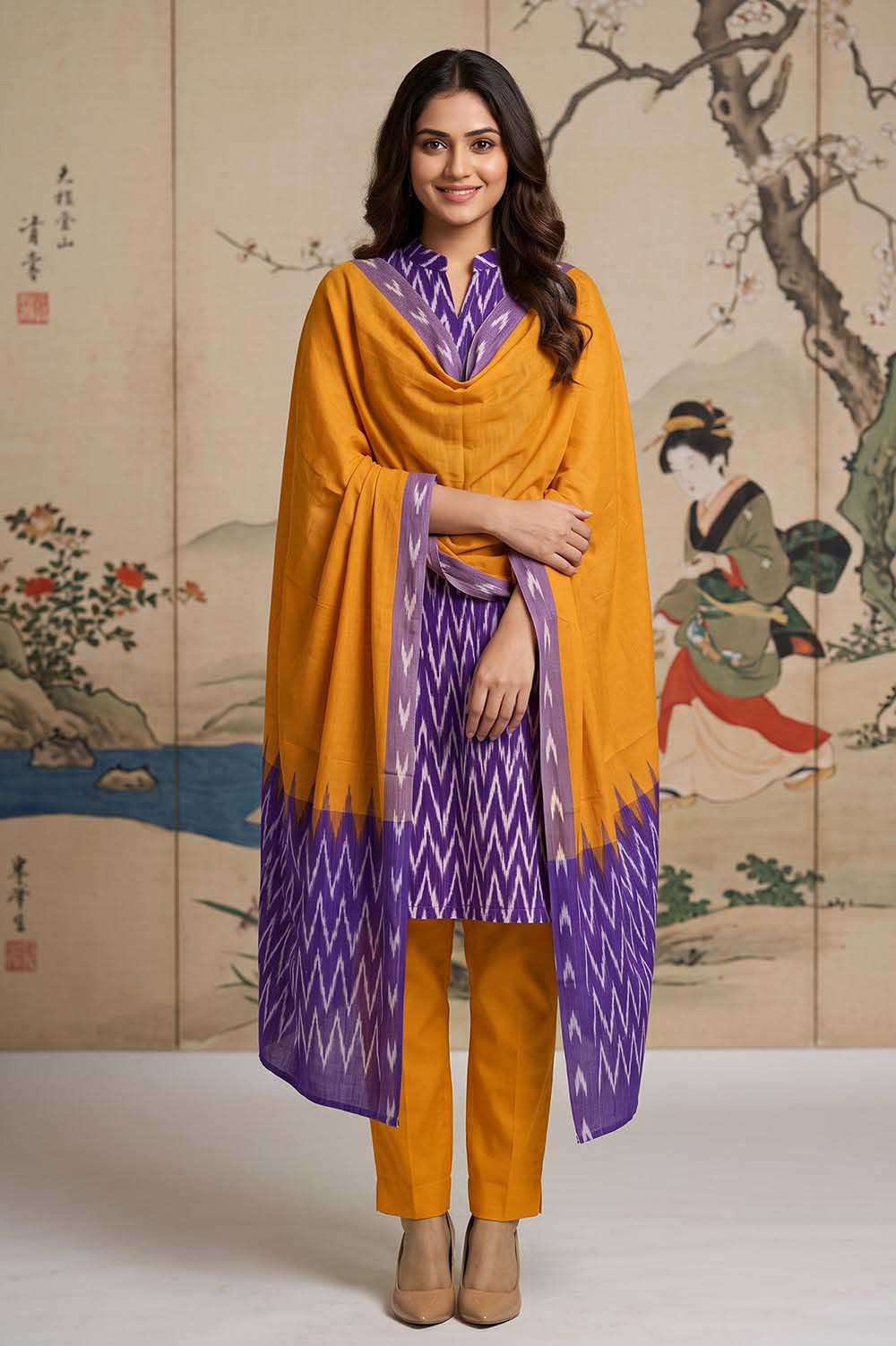 Pochampally Single Ikat Salwar Suit with Double Ikat Dupatta