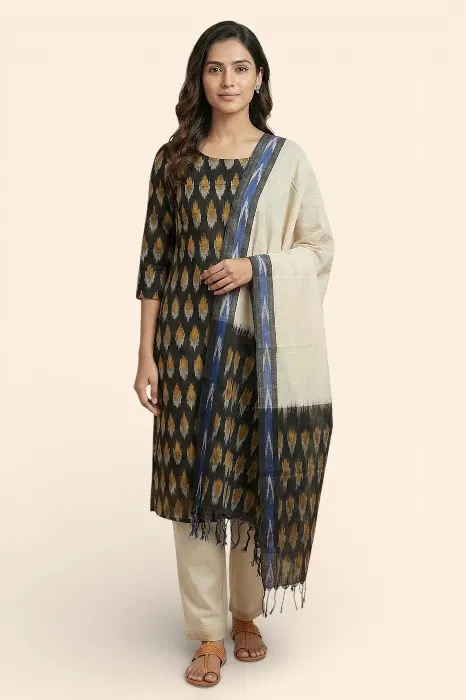 Pochampally Single Ikat Salwar Suit with Double Ikat Dupatta