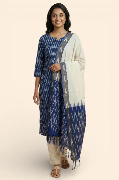 Pochampally Single Ikat Salwar Suit with Double Ikat Dupatta