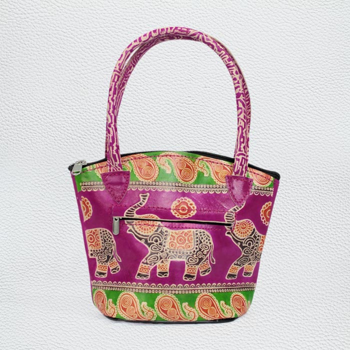 Santiniketan Leather Hand Block Printed - Mini Shopping Bag (8.5x7) Inches