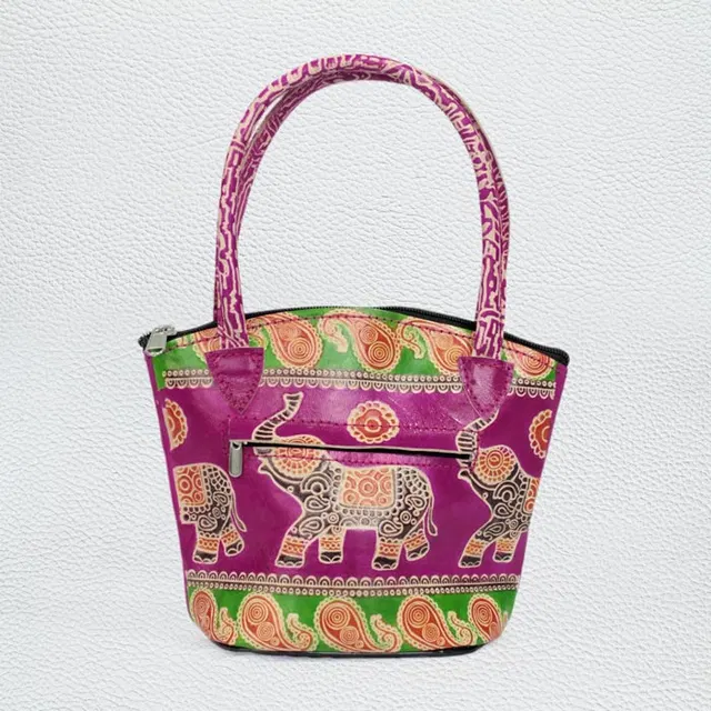 Santiniketan Leather Hand Block Printed - Mini Shopping Bag (8.5x7) Inches