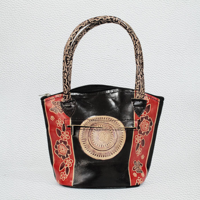 Santiniketan Leather Hand Block Printed - Mini Shopping Bag (8.5x7) Inches