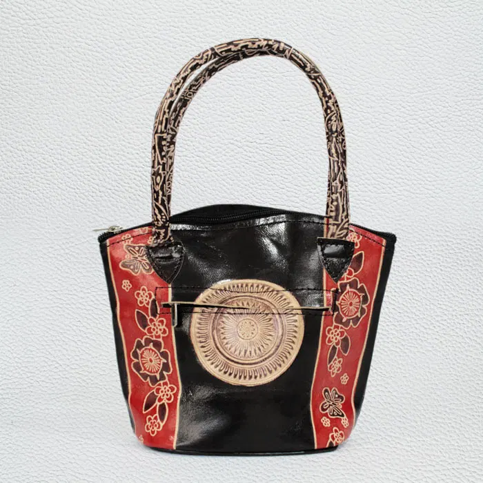 Santiniketan Leather Hand Block Printed - Mini Shopping Bag (8.5x7) Inches