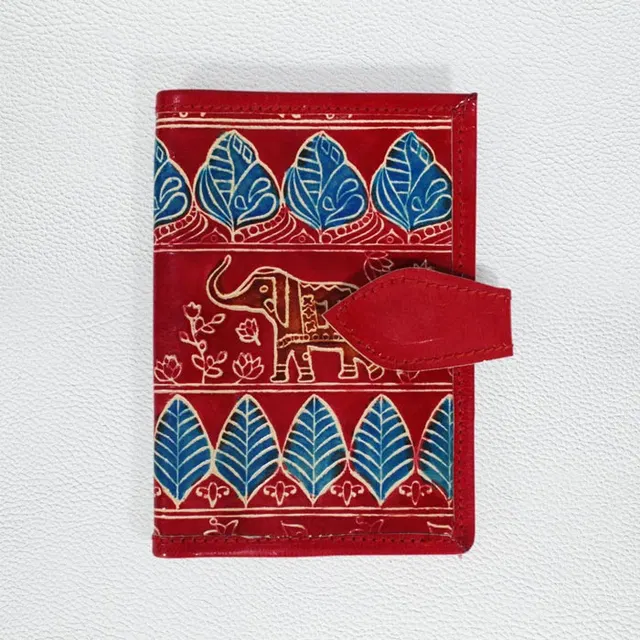 Santiniketan Leather Hand Block Printed - Card Holder (3.5x3.8) Inches