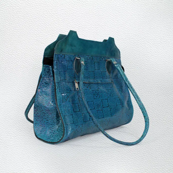 Santiniketan Leather Hand Block Printed - Hand Bag (13x12) Inches