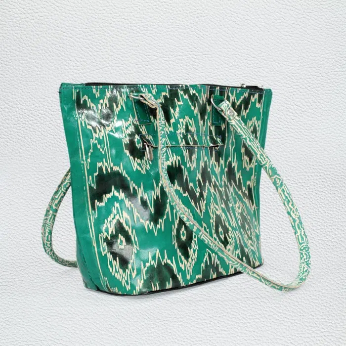Santiniketan Leather Hand Block Printed - Hand Bag (9x12) Inches