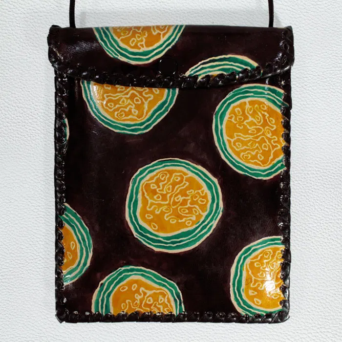 Santiniketan Leather Hand Block Printed – Mobile Bag (6×7.5) Inches