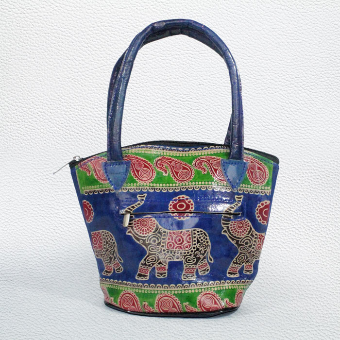 Santiniketan Leather Hand Block Printed - Mini Shopping Bag (8.5x7) Inches