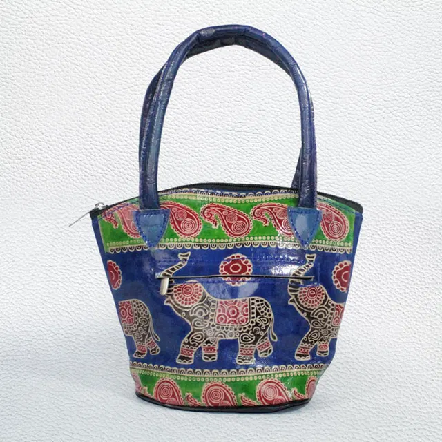 Santiniketan Leather Hand Block Printed - Mini Shopping Bag (8.5x7) Inches