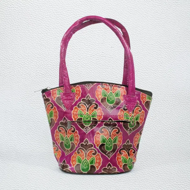 Santiniketan Leather Hand Block Printed - Mini Shopping Bag (8.5x7) Inches